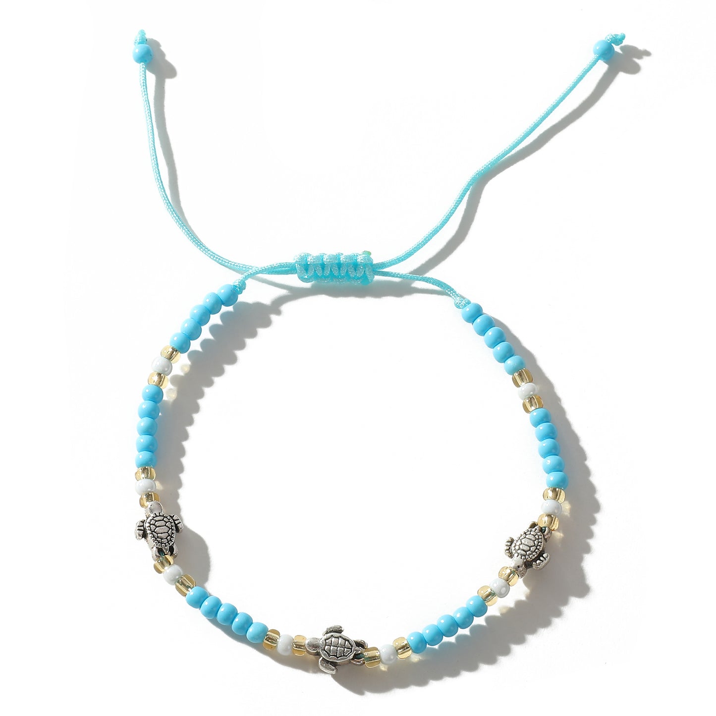 Adjustable Bohemian String Bracelets with 3 Silver Turtles & Seed Beads - Handmade Jewelry for Women, Perfect for Everyday Style & Gifting