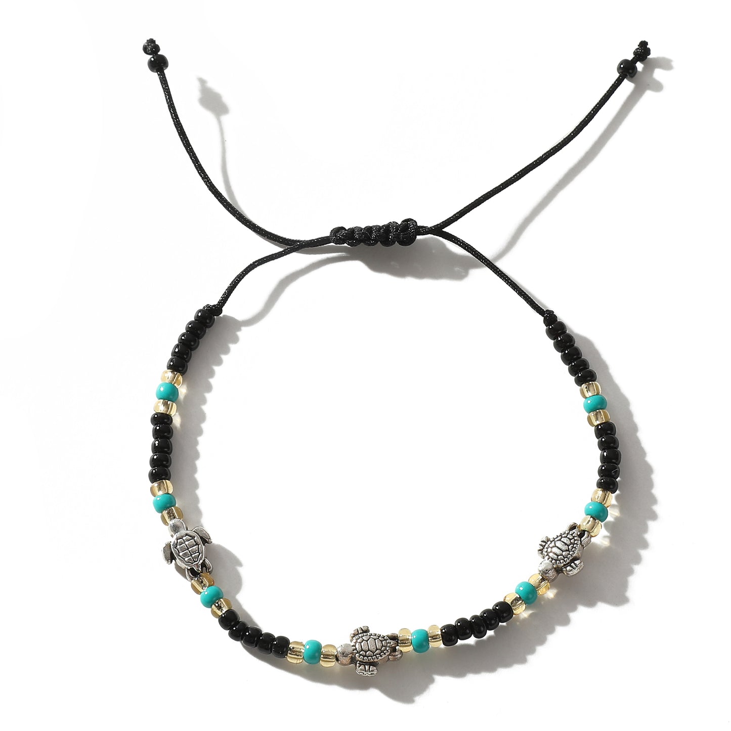Adjustable Bohemian String Bracelets with 3 Silver Turtles & Seed Beads - Handmade Jewelry for Women, Perfect for Everyday Style & Gifting