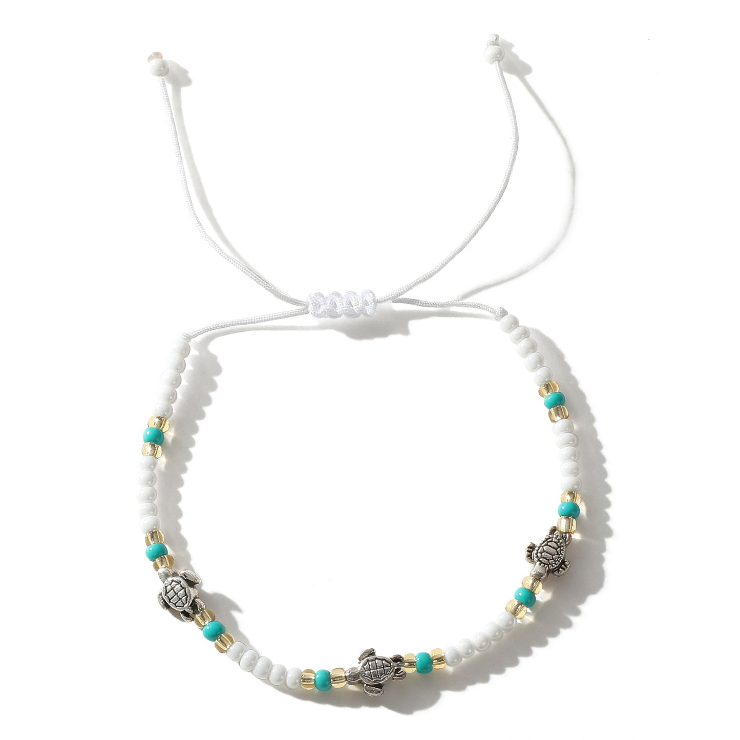 Adjustable Bohemian String Bracelets with 3 Silver Turtles & Seed Beads - Handmade Jewelry for Women, Perfect for Everyday Style & Gifting