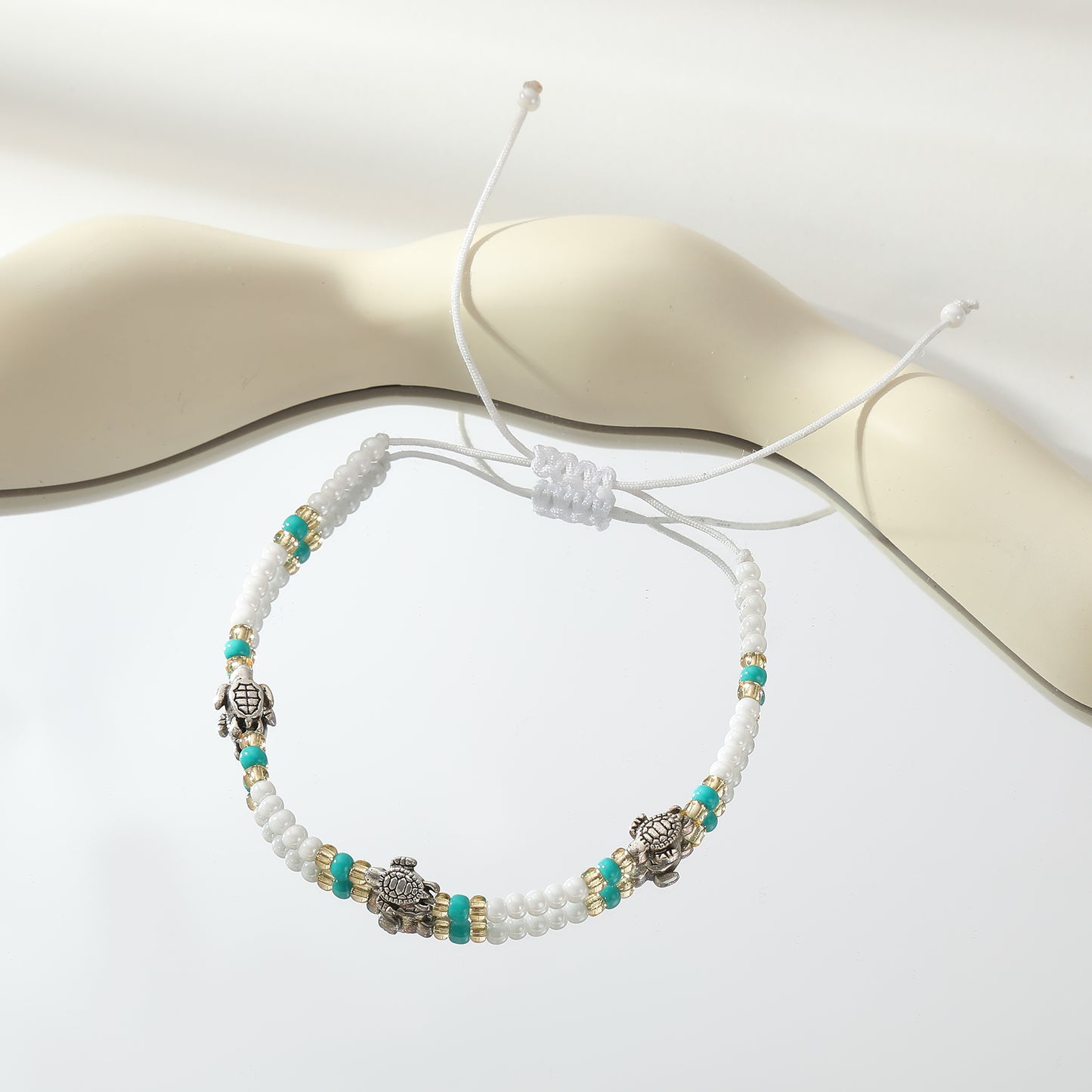 Adjustable Bohemian String Bracelets with 3 Silver Turtles & Seed Beads - Handmade Jewelry for Women, Perfect for Everyday Style & Gifting