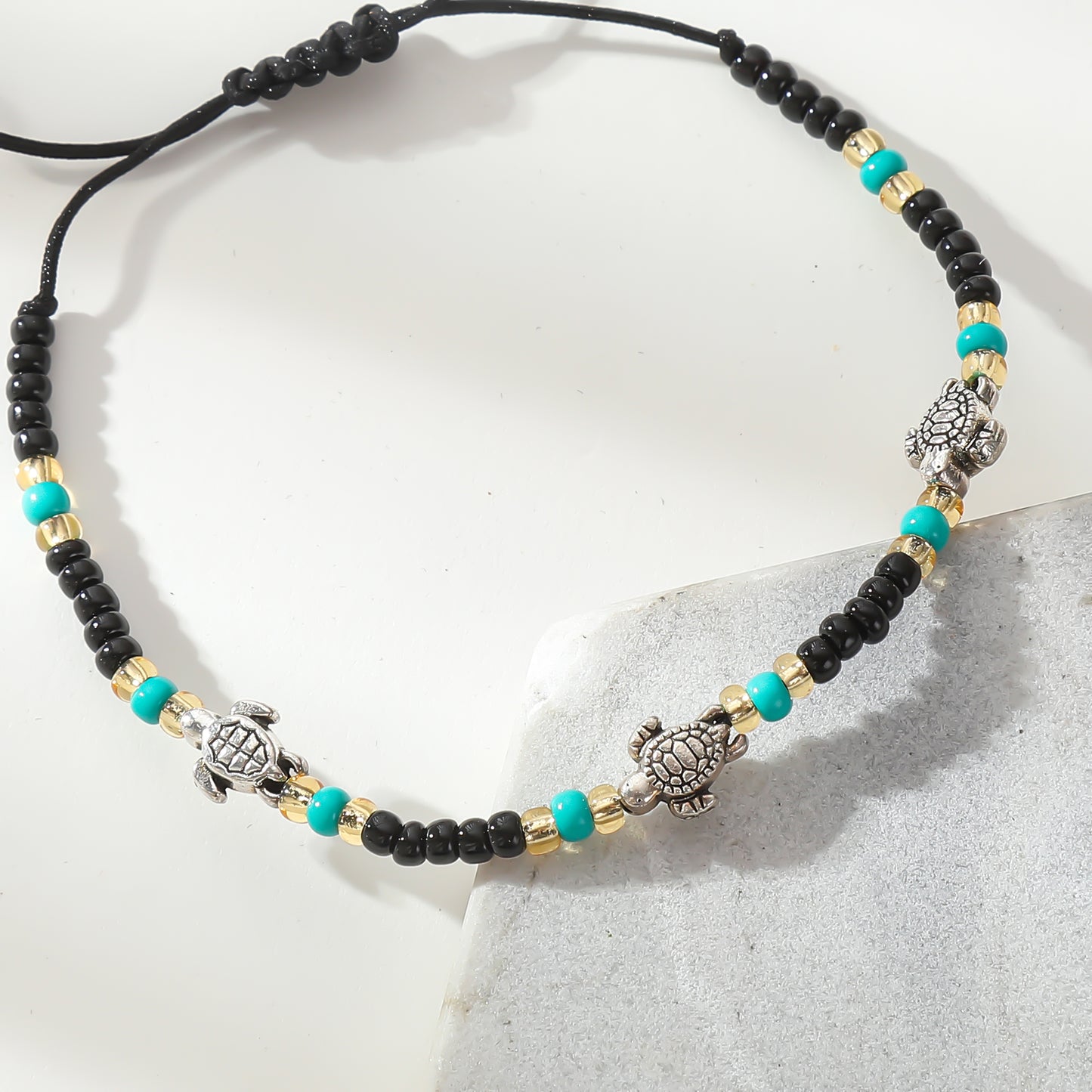 Adjustable Bohemian String Bracelets with 3 Silver Turtles & Seed Beads - Handmade Jewelry for Women, Perfect for Everyday Style & Gifting