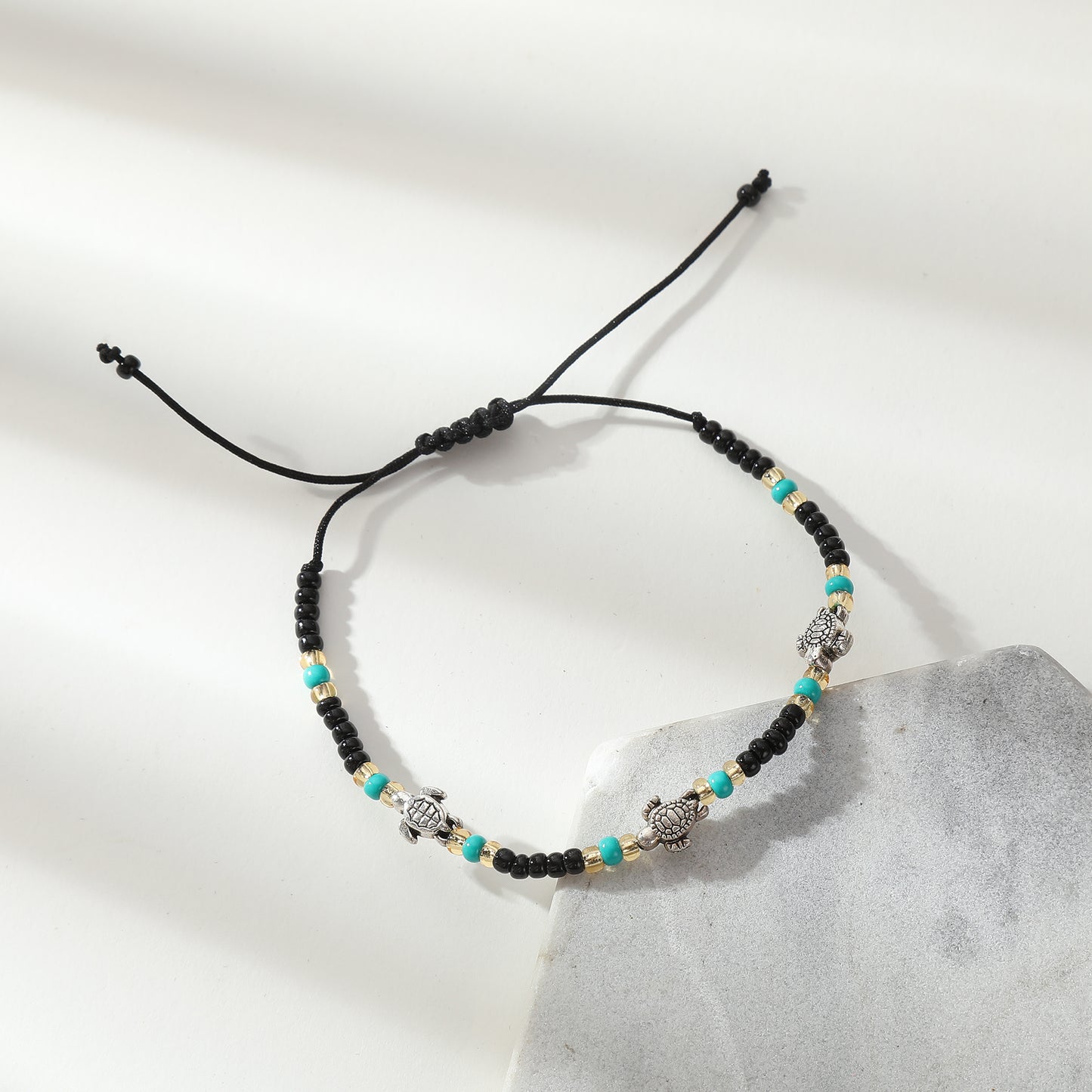 Adjustable Bohemian String Bracelets with 3 Silver Turtles & Seed Beads - Handmade Jewelry for Women, Perfect for Everyday Style & Gifting