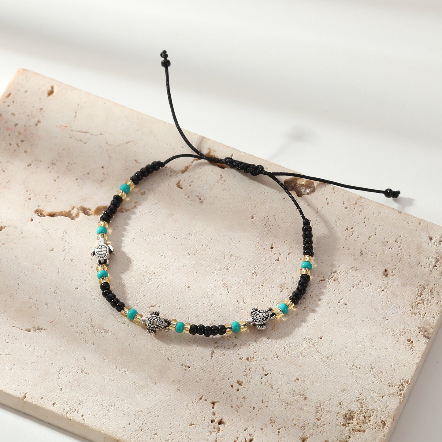 Adjustable Bohemian String Bracelets with 3 Silver Turtles & Seed Beads - Handmade Jewelry for Women, Perfect for Everyday Style & Gifting