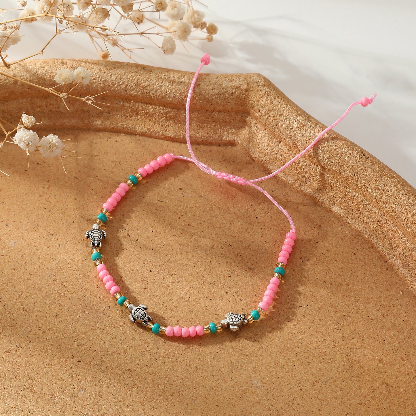 Adjustable Bohemian String Bracelets with 3 Silver Turtles & Seed Beads - Handmade Jewelry for Women, Perfect for Everyday Style & Gifting