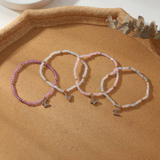 Assorted Beaded Bracelet with Small Crystal Butterfly Charm - Delicate and Sparkling Jewelry for Women, Perfect Gift
