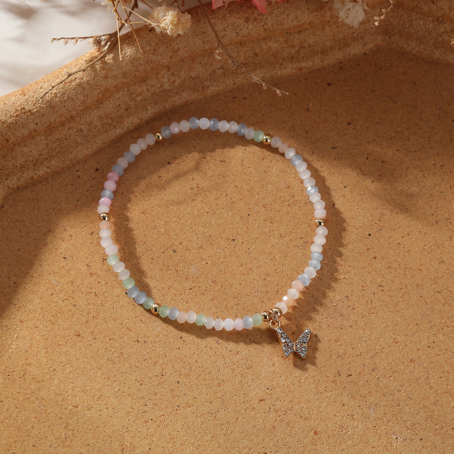 Assorted Beaded Bracelet with Small Crystal Butterfly Charm - Delicate and Sparkling Jewelry for Women, Perfect Gift