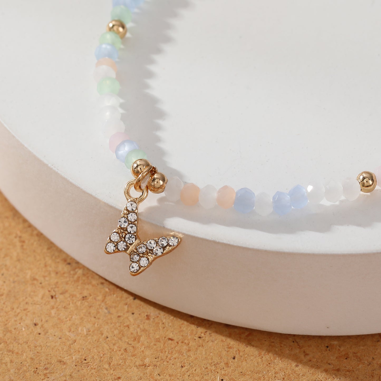 Assorted Beaded Bracelet with Small Crystal Butterfly Charm - Delicate and Sparkling Jewelry for Women, Perfect Gift