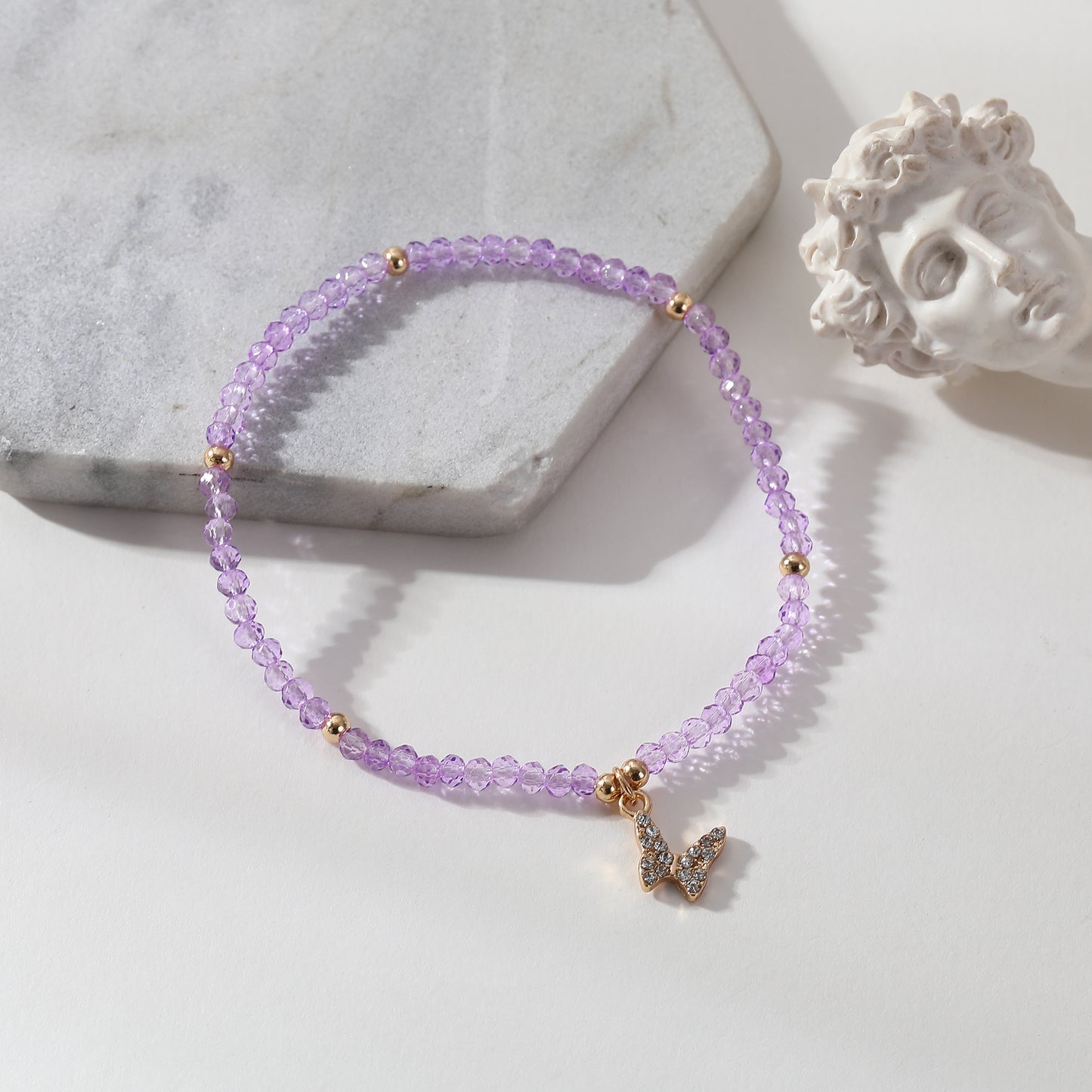Assorted Beaded Bracelet with Small Crystal Butterfly Charm - Delicate and Sparkling Jewelry for Women, Perfect Gift