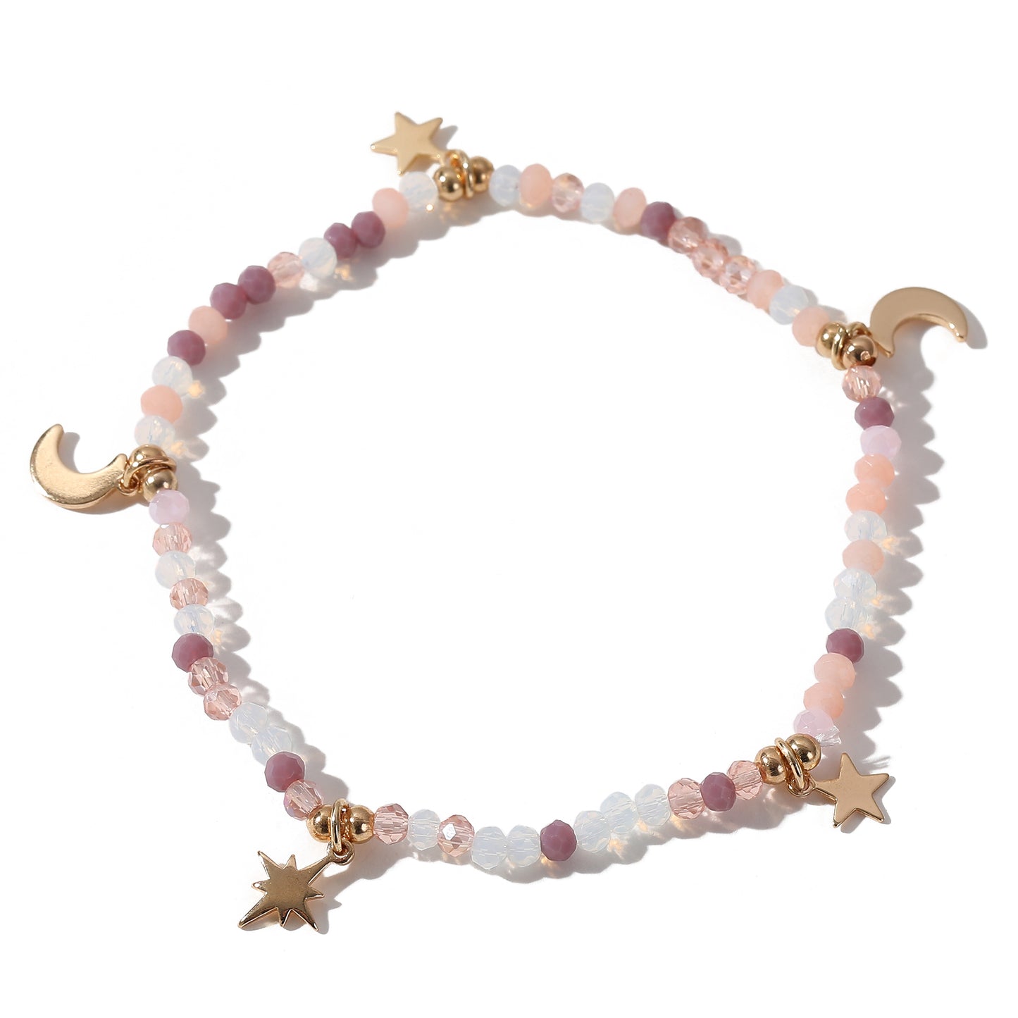 Multicolor Faceted Bead Bracelet with Gold Moon & Stars - Elastic Boho Jewelry for Women, Perfect Gift