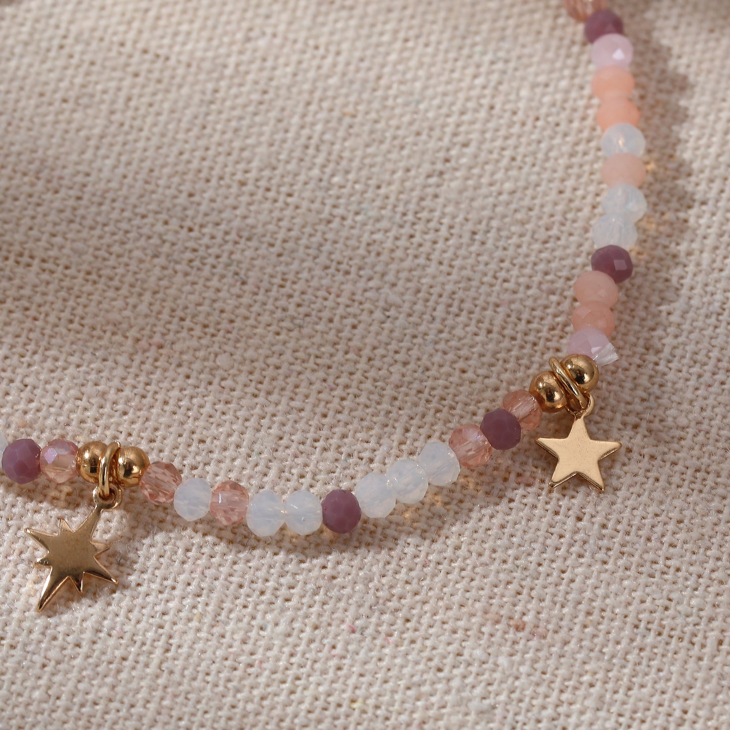 Multicolor Faceted Bead Bracelet with Gold Moon & Stars - Elastic Boho Jewelry for Women, Perfect Gift