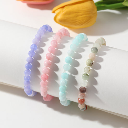 6MM Pastel Gemstone Elastic Bracelets - Delicate Jewelry for Women, Soft Hues for Everyday Elegance