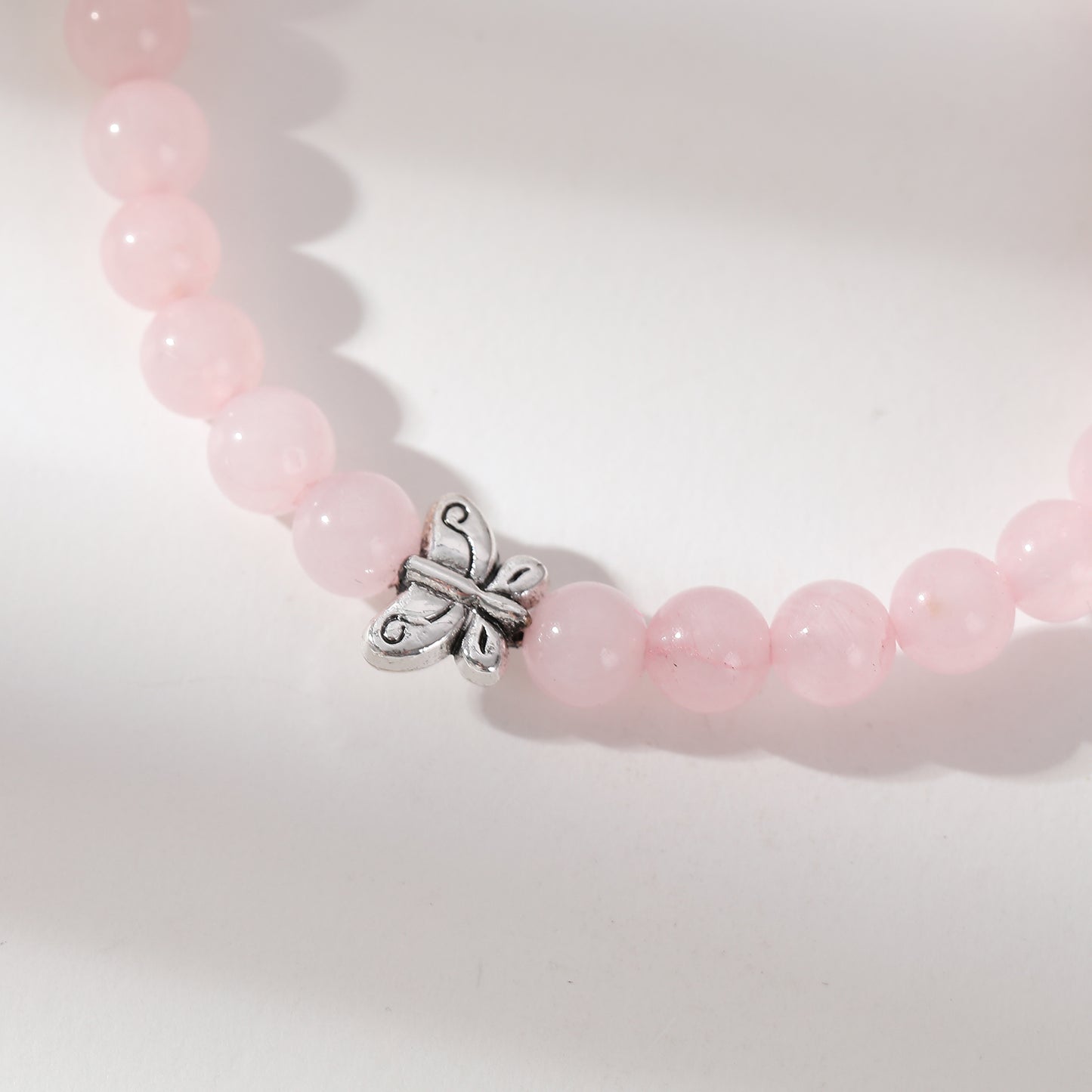 Genuine Stone Elastic Bracelet with Silver Butterfly Bead - Boho Chic Jewelry for Women, Perfect Gift
