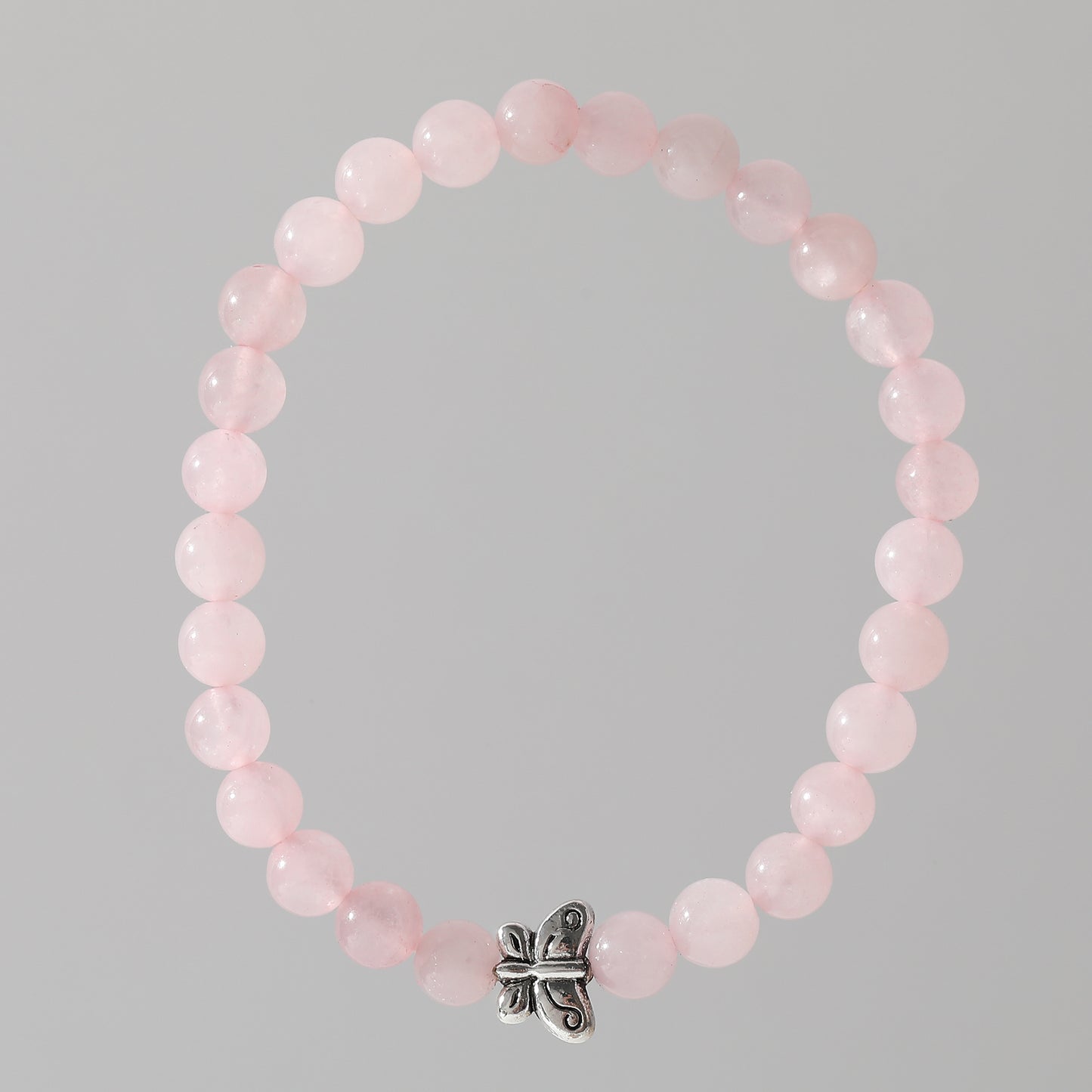 Genuine Stone Elastic Bracelet with Silver Butterfly Bead - Boho Chic Jewelry for Women, Perfect Gift