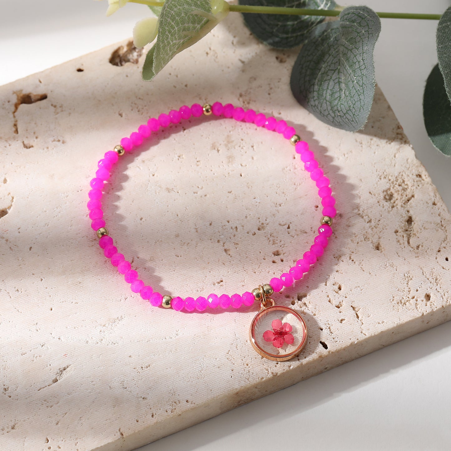 Delicate Beaded Bracelets with Pressed Flower Charms - Vibrant Handmade Jewelry for Women, Perfect for Everyday or Special Occasions