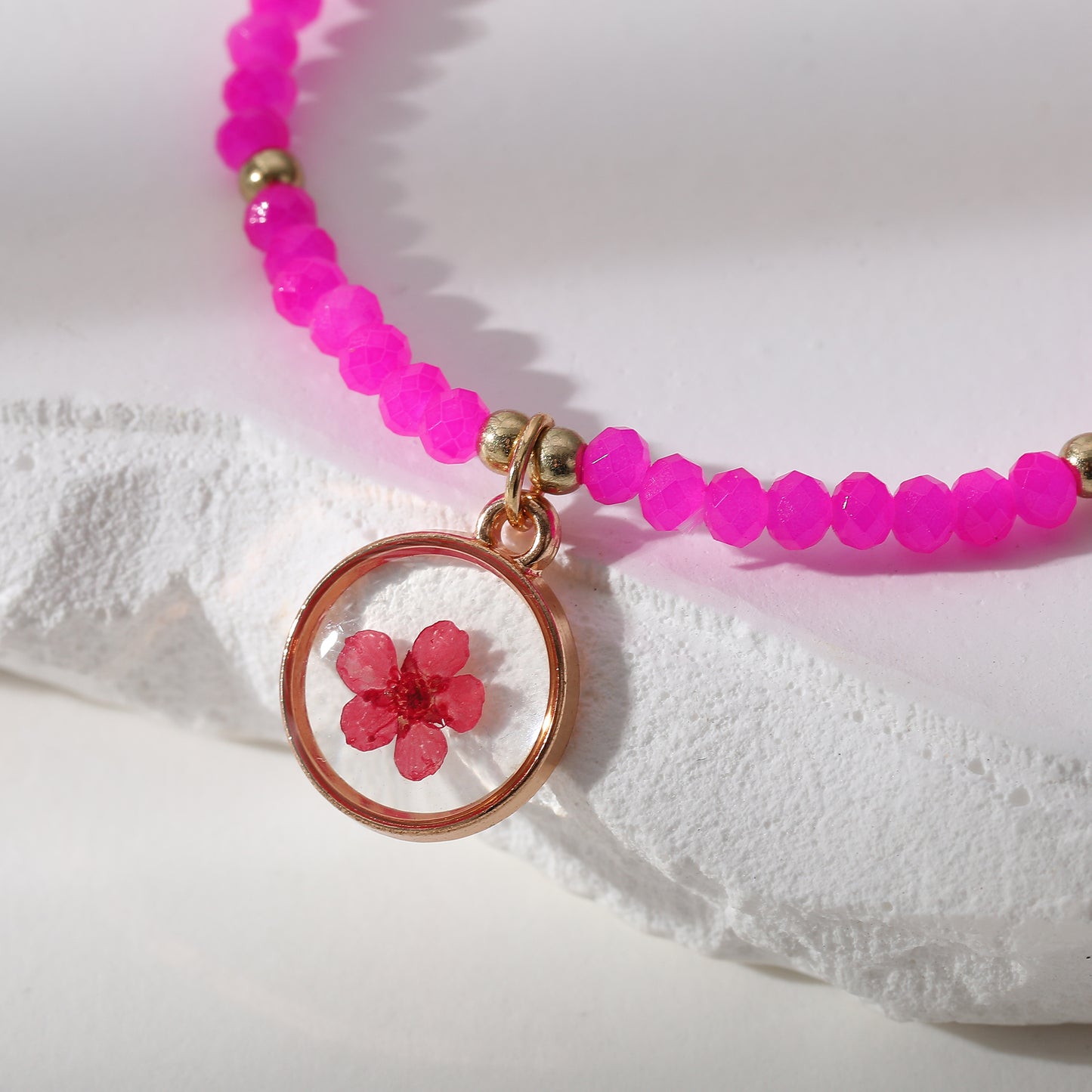 Delicate Beaded Bracelets with Pressed Flower Charms - Vibrant Handmade Jewelry for Women, Perfect for Everyday or Special Occasions