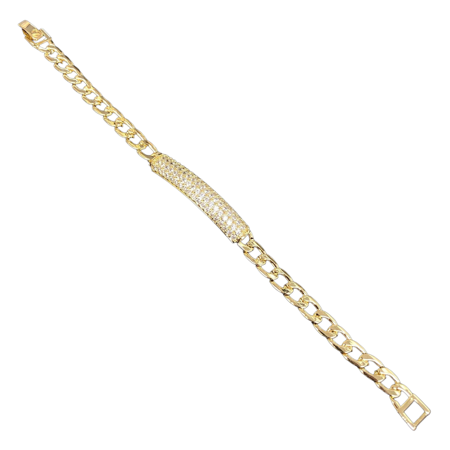 Oro Laminado Gold-Filled Sparkling ID Chain CZ Bracelet