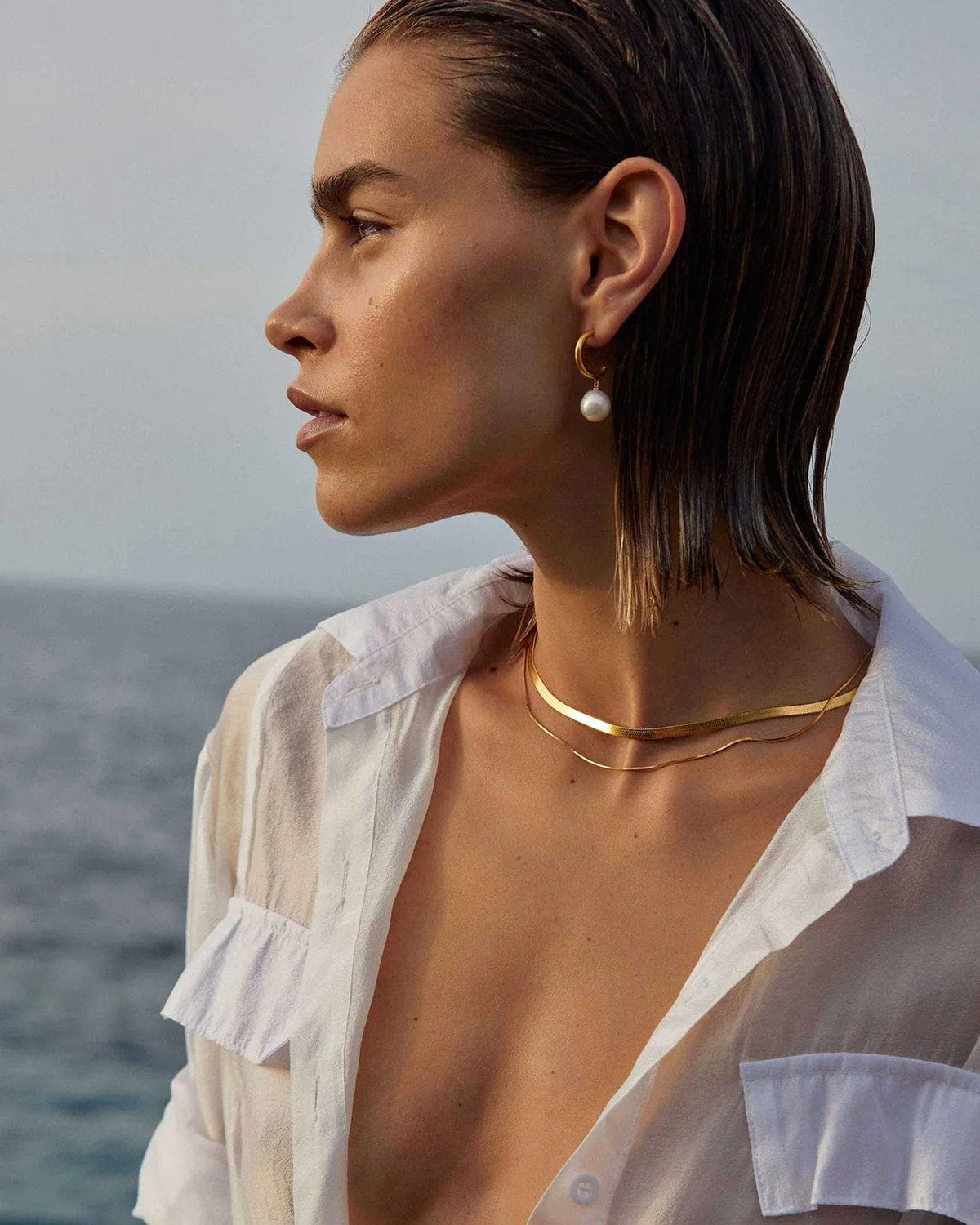 ORO LAMINADO GOLD FILLED 4MM MAUI HERRINGBONE CHAIN NECKLACE