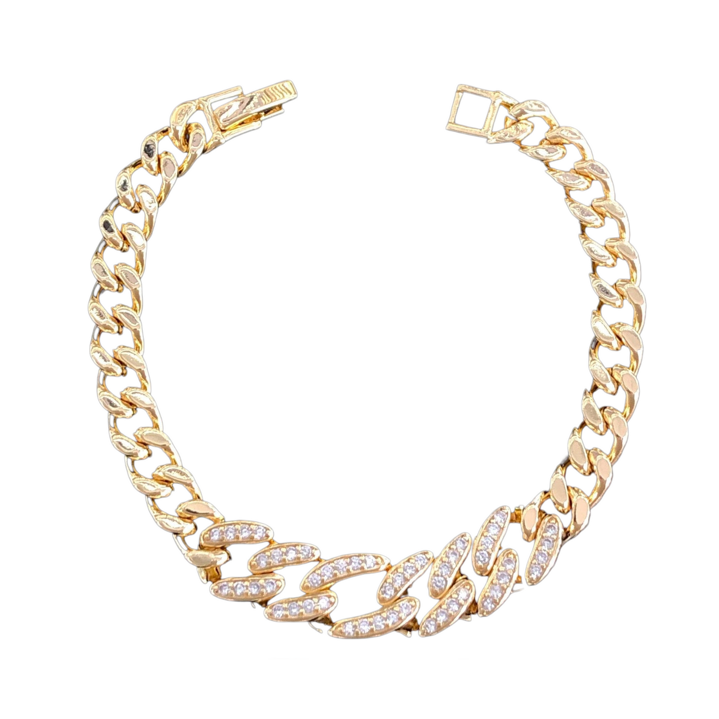 Oro Laminado Gold Filled Amelia Cuban Chain CZ Bracelet