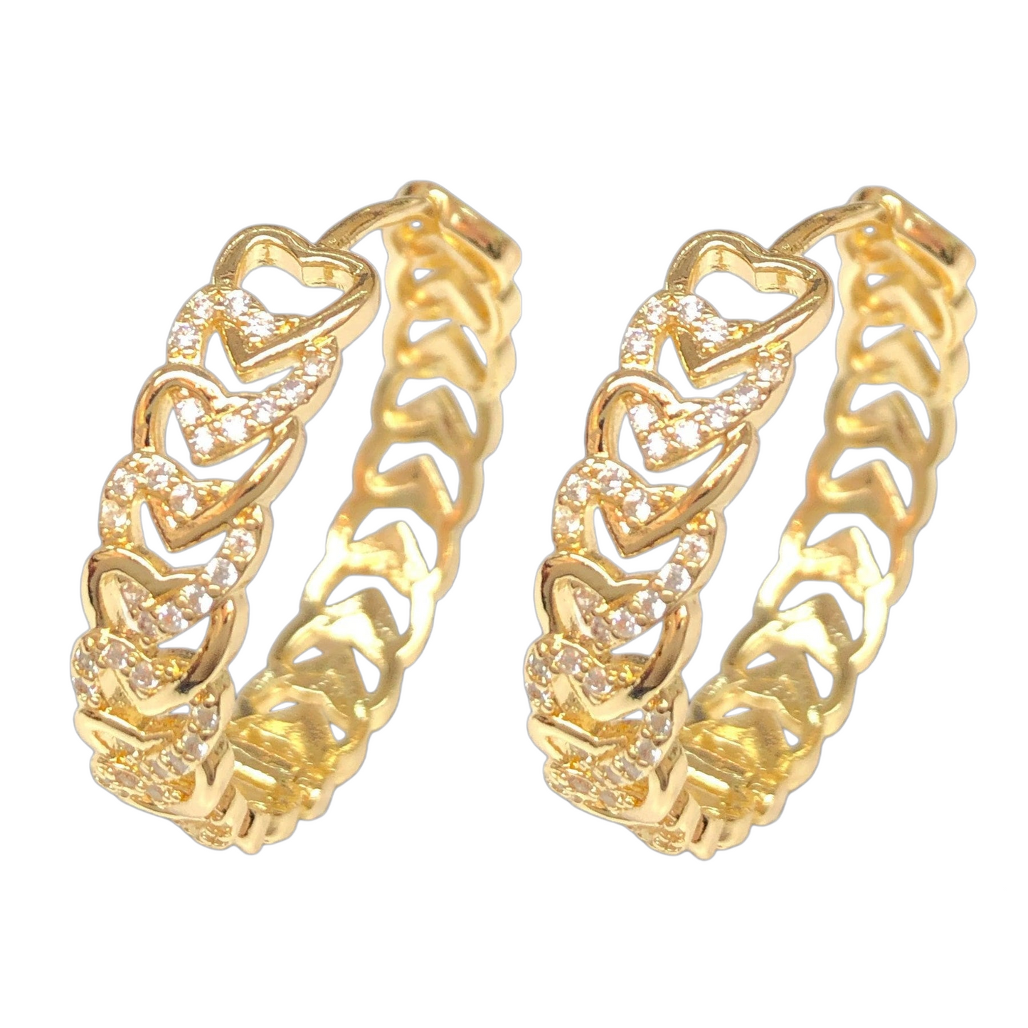 Oro Laminado Gold Filled Eternal Trinity Heart Hoop Earrings