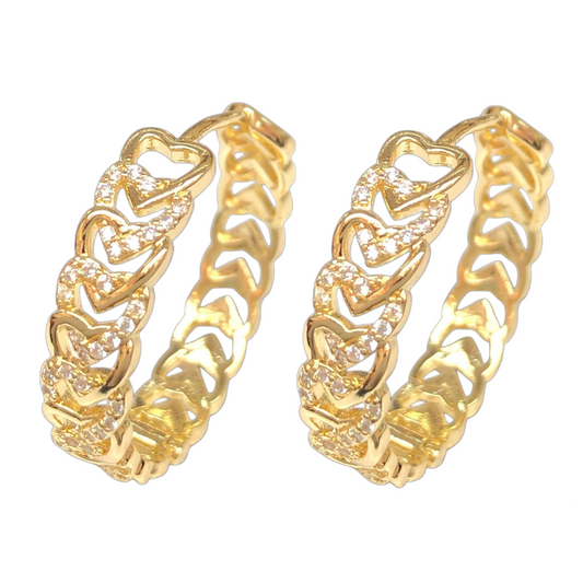 Oro Laminado Gold Filled Eternal Trinity Heart Hoop Earrings