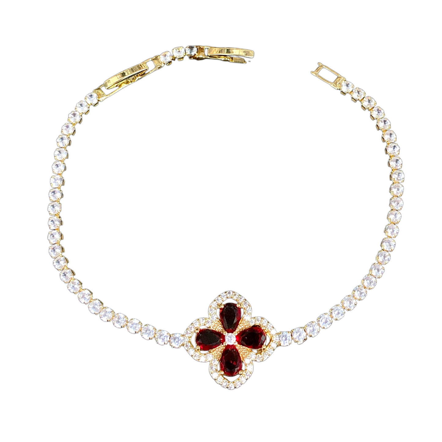 Oro Laminado Gold Filled Filigree Clover CZ Bracelet