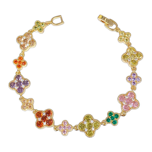 Oro Laminado Gold Filled Florencia Spring Blossom CZ Bracelet