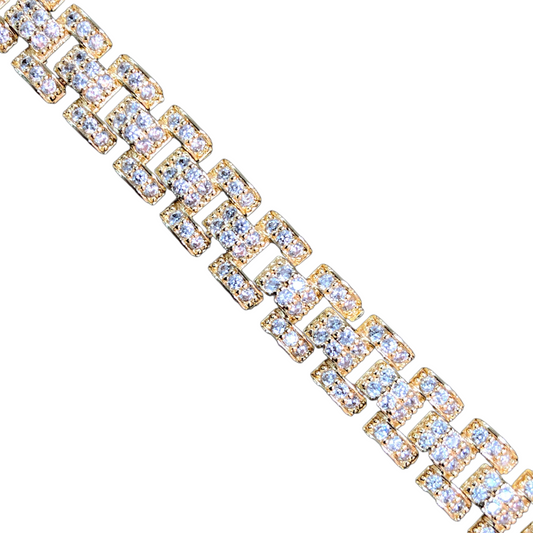 Oro Laminado Gold Filled Iced Out Rolx Style CZ Bracelet