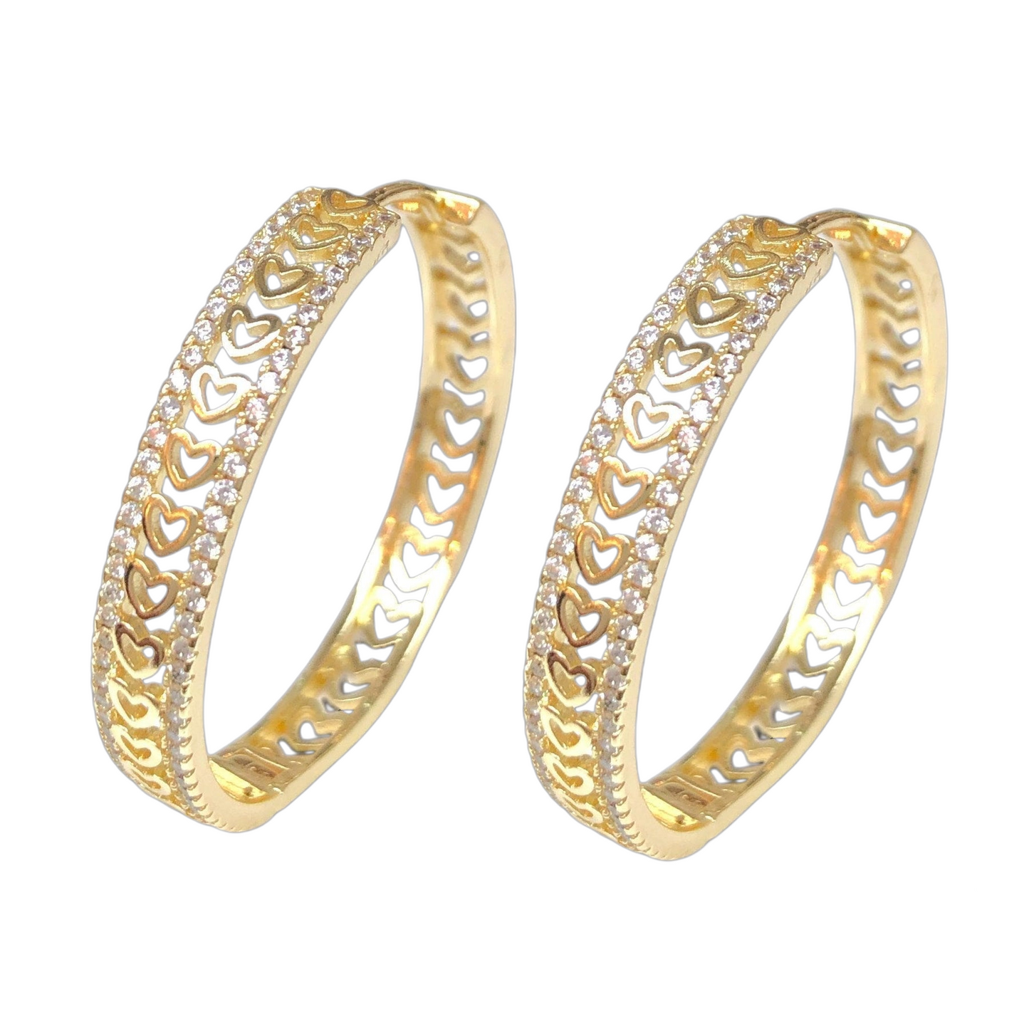 Oro Laminado Gold Filled Infinite Heart CZ Hoop Earrings