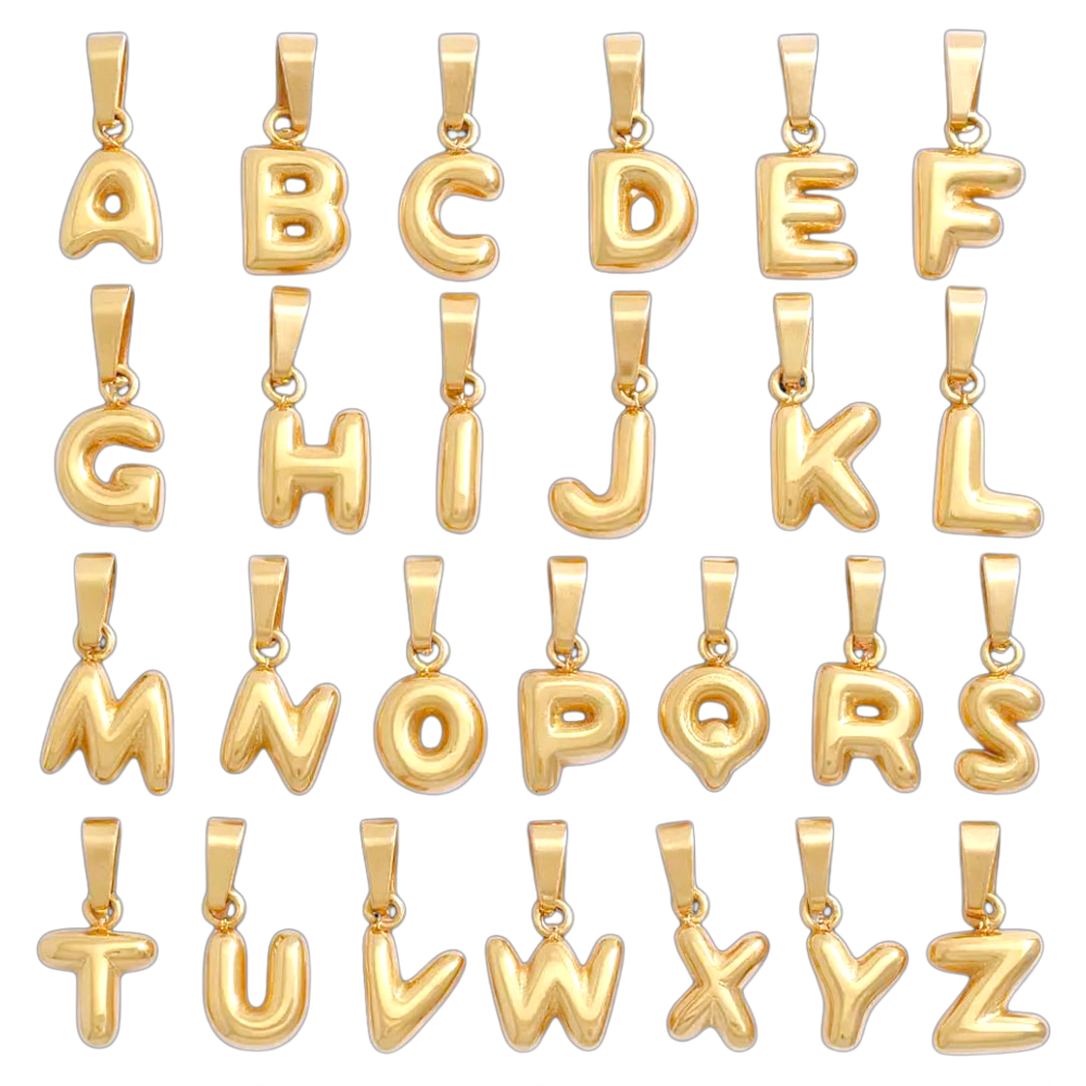 Oro Laminado Gold Filled Italia Bubble Letter Pendant Charms