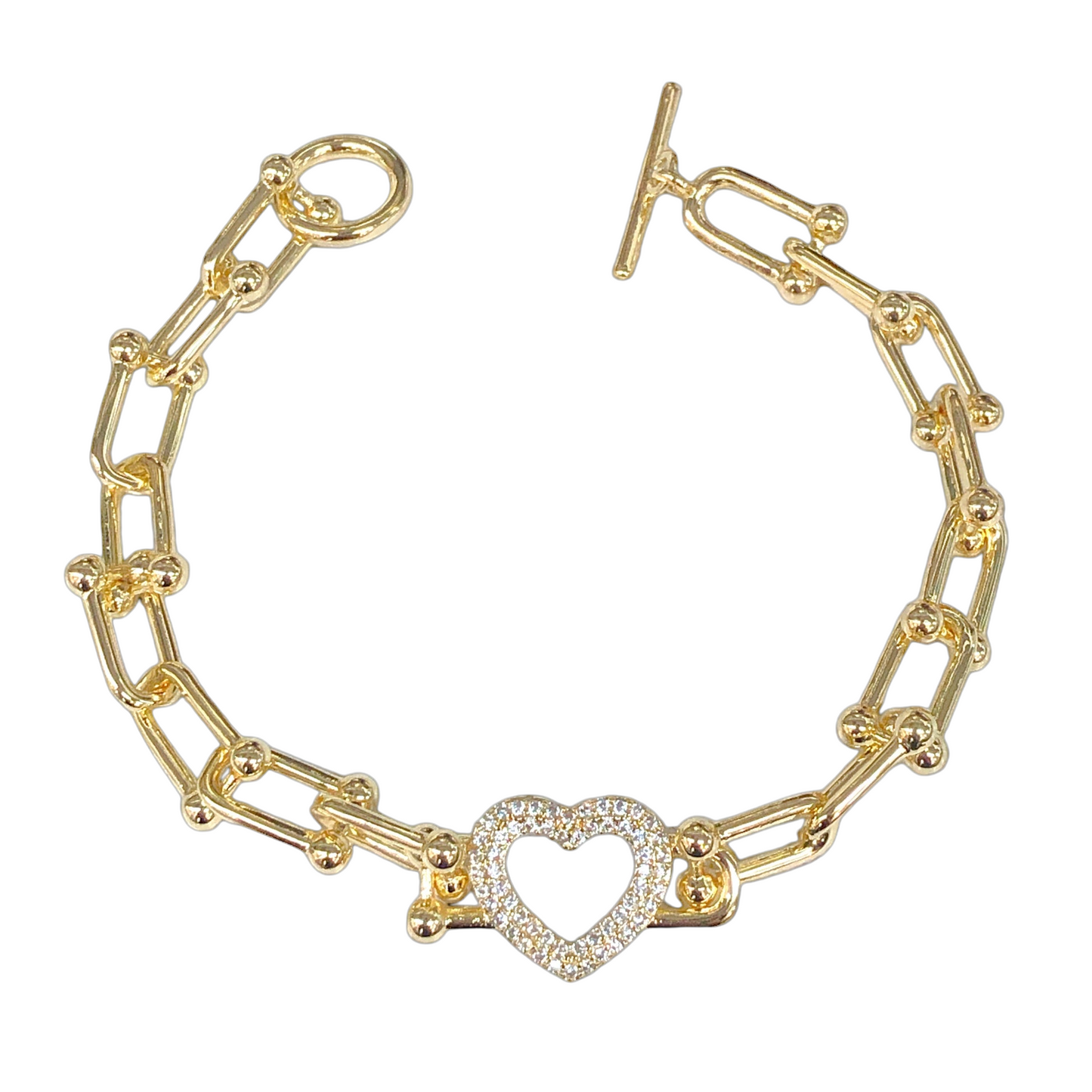 Oro Laminado Gold Filled Milano Heart U-Link Bracelet
