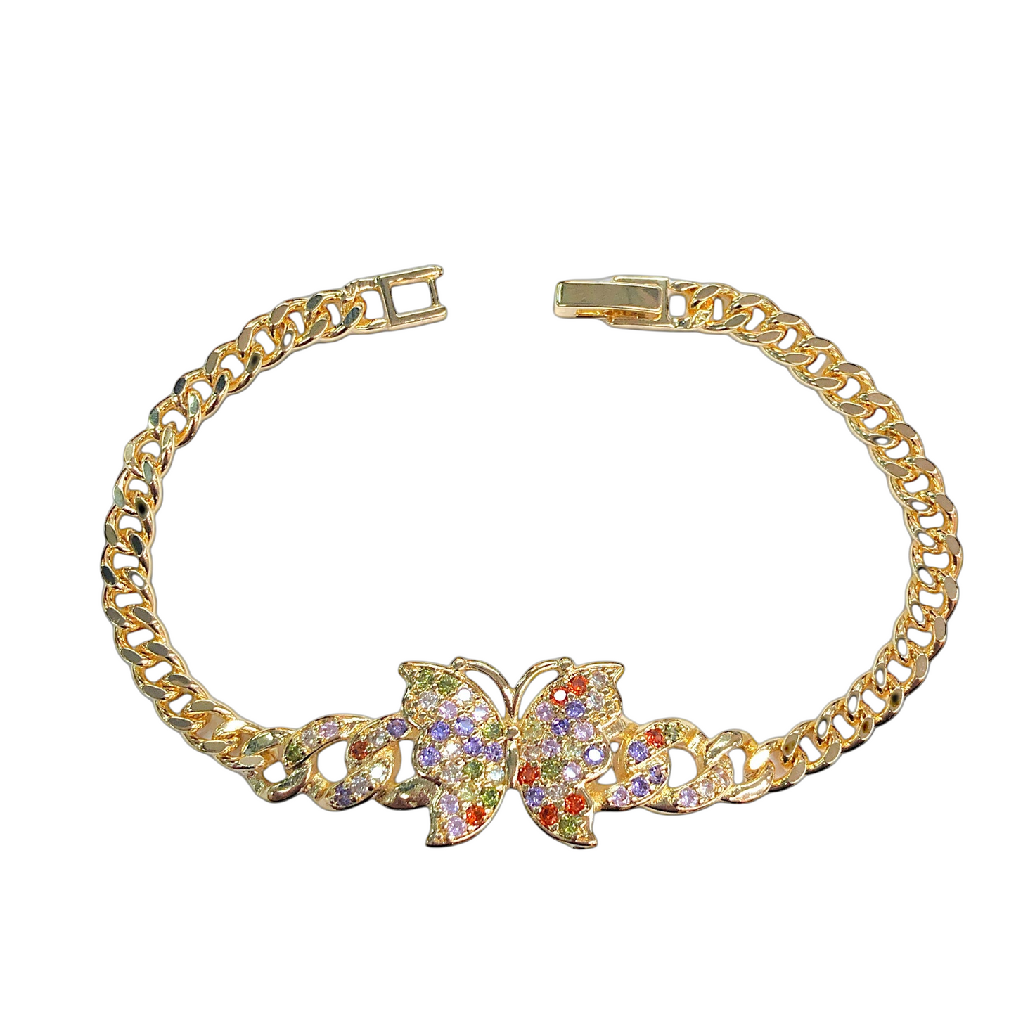 Oro Laminado Gold Filled Monarch Butterfly CZ Bracelet