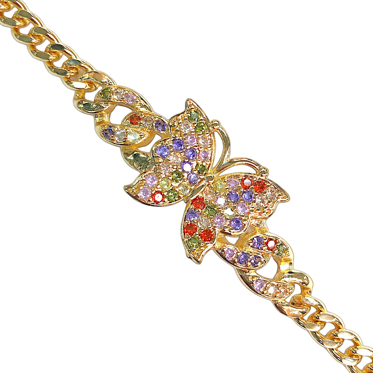 Oro Laminado Gold Filled Monarch Butterfly CZ Bracelet