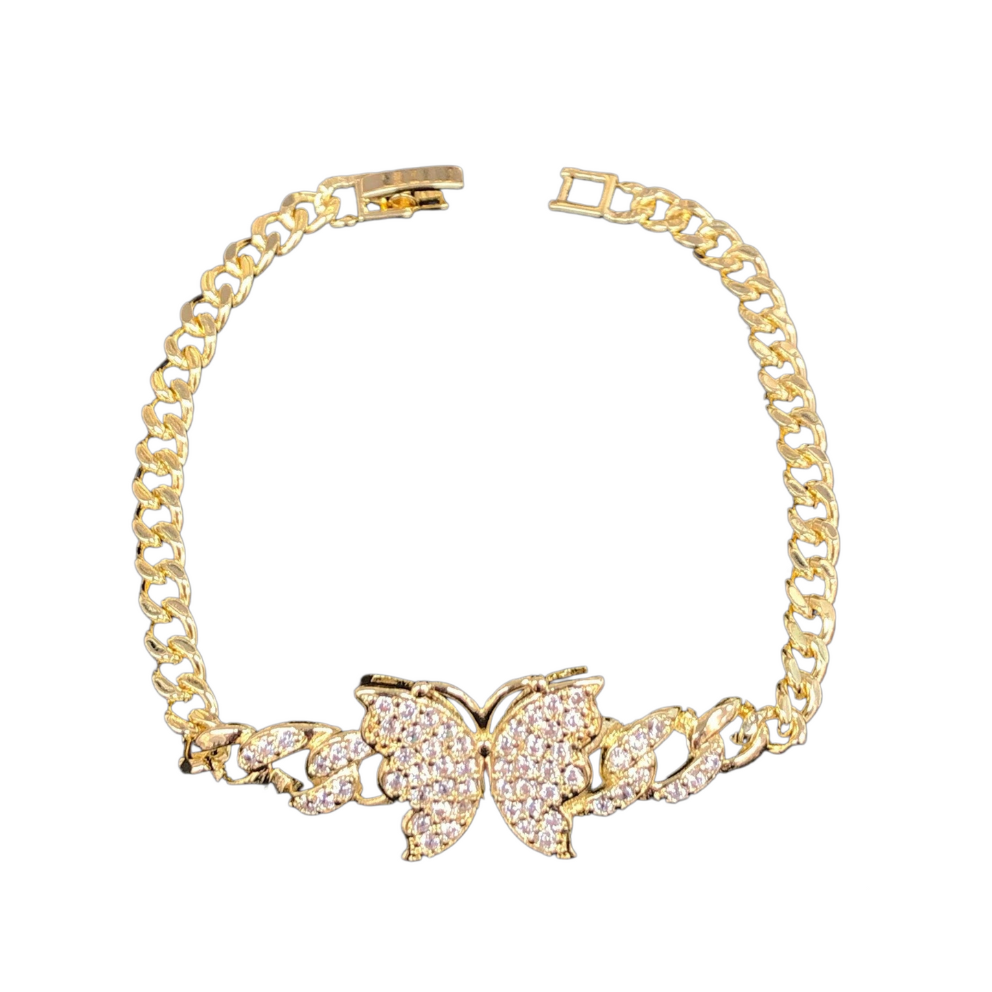 Oro Laminado Gold Filled Monarch Butterfly CZ Bracelet