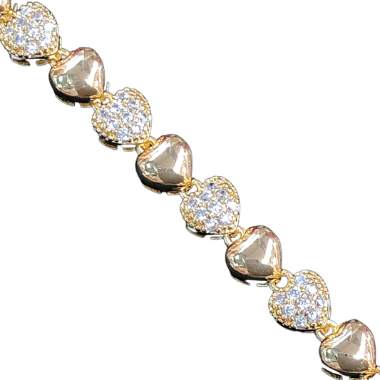 Oro Laminado Gold Filled Venetian Heart Zirconia Bracelet