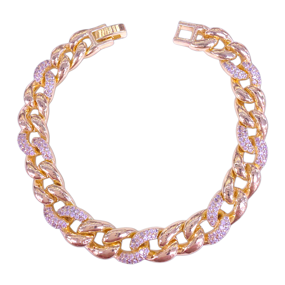 Oro Laminado Gold Filled Royal Curb Chain Zirconia Bracelet