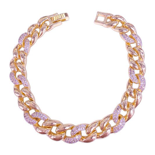 Oro Laminado Gold Filled Royal Curb Chain Zirconia Bracelet