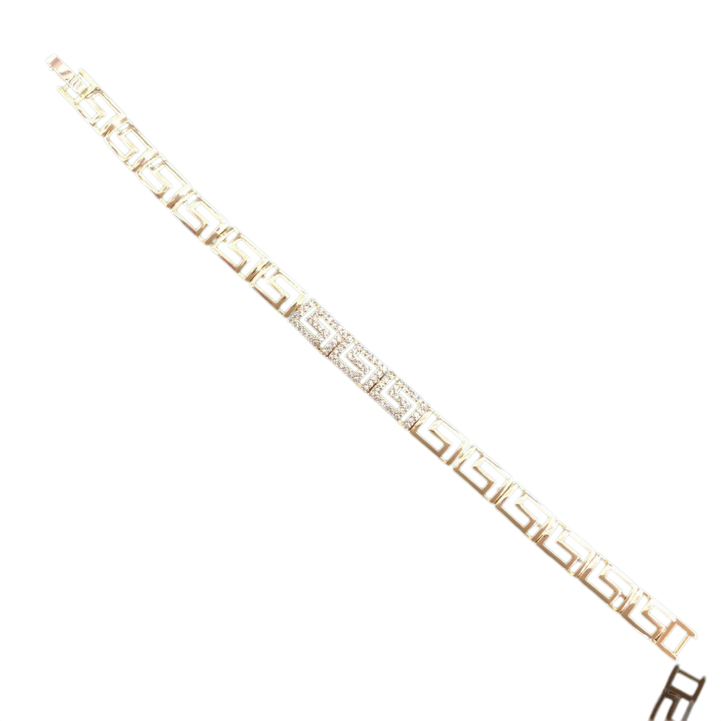 Oro Laminado Gold Filled Royal Roman Pattern CZ Bracelet