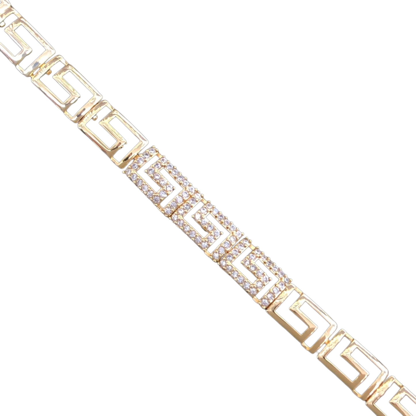 Oro Laminado Gold Filled Royal Roman Pattern CZ Bracelet