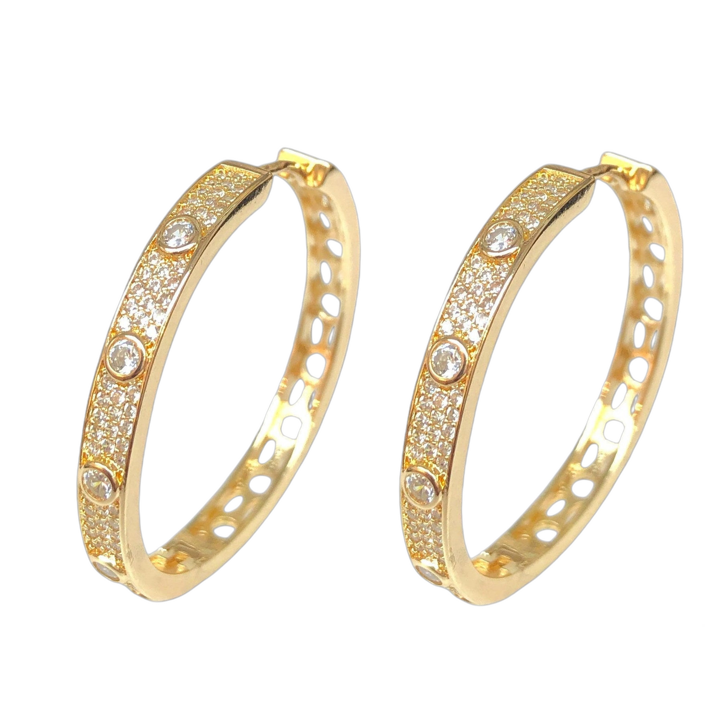 Oro Laminado Gold Filled Studded CZ Hoop Earrings