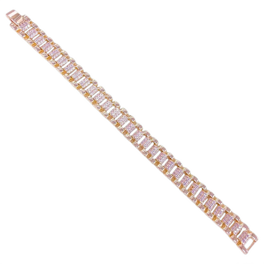 Oro Laminado Gold Filled Swiss Rolx Zirconia Studded Bracelet