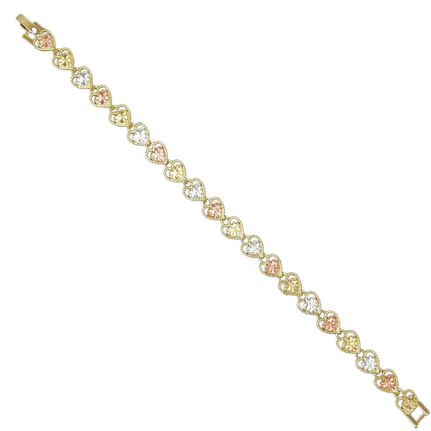 Oro Laminado Gold Filled Tricolor Parisian Edition Heart Bracelet