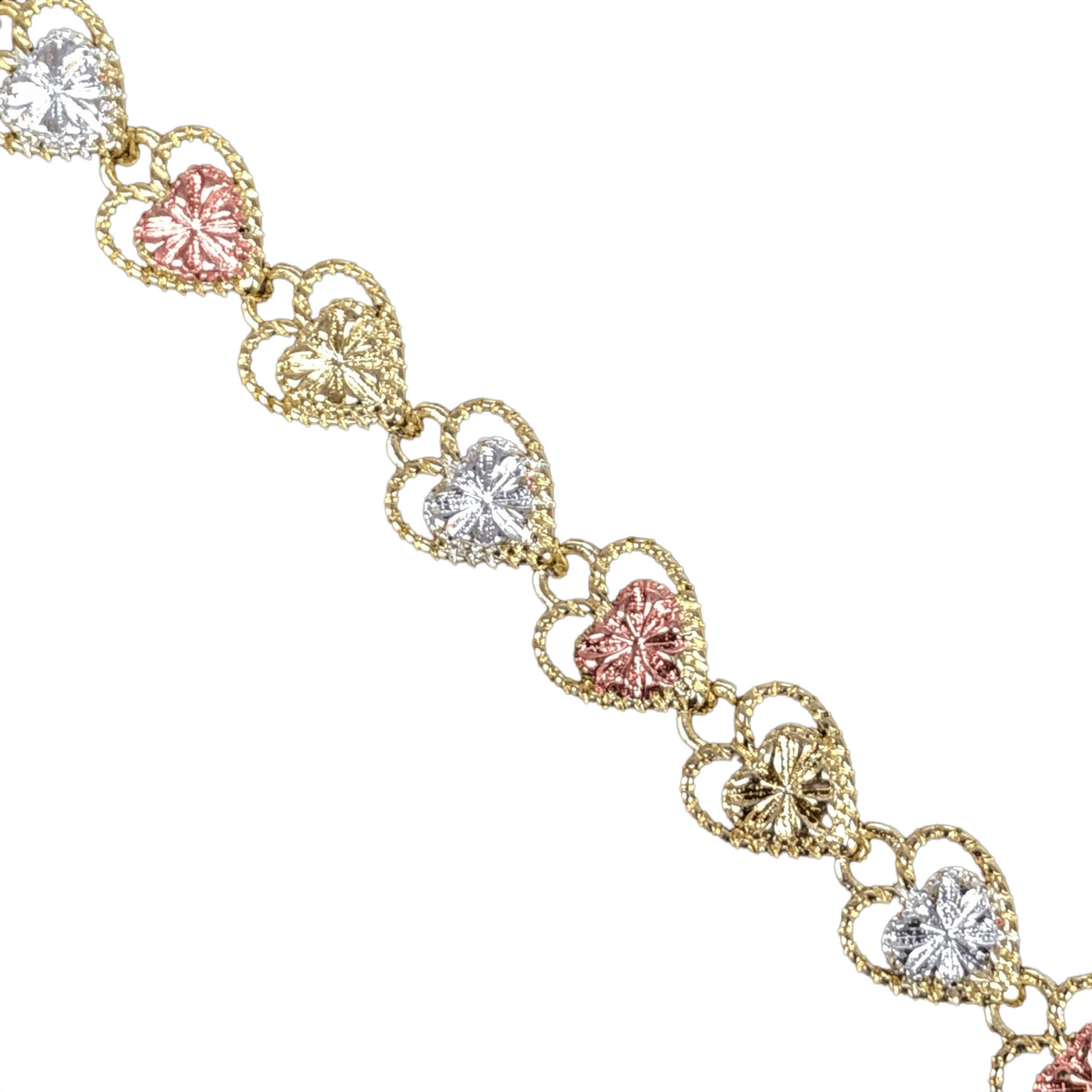 Oro Laminado Gold Filled Tricolor Parisian Edition Heart Bracelet