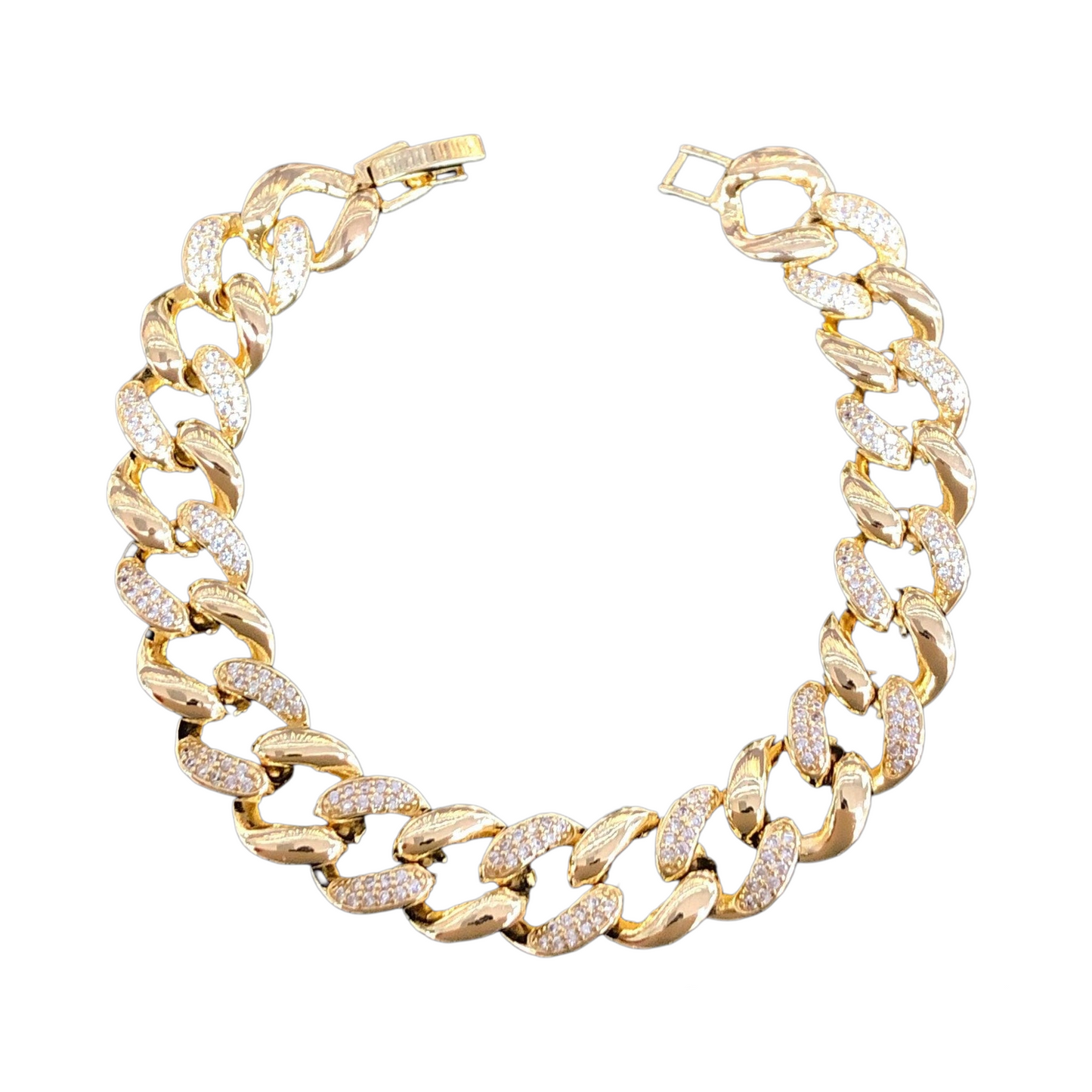Oro Laminado Gold Filled Venetian Cuban Chain CZ Bracelet