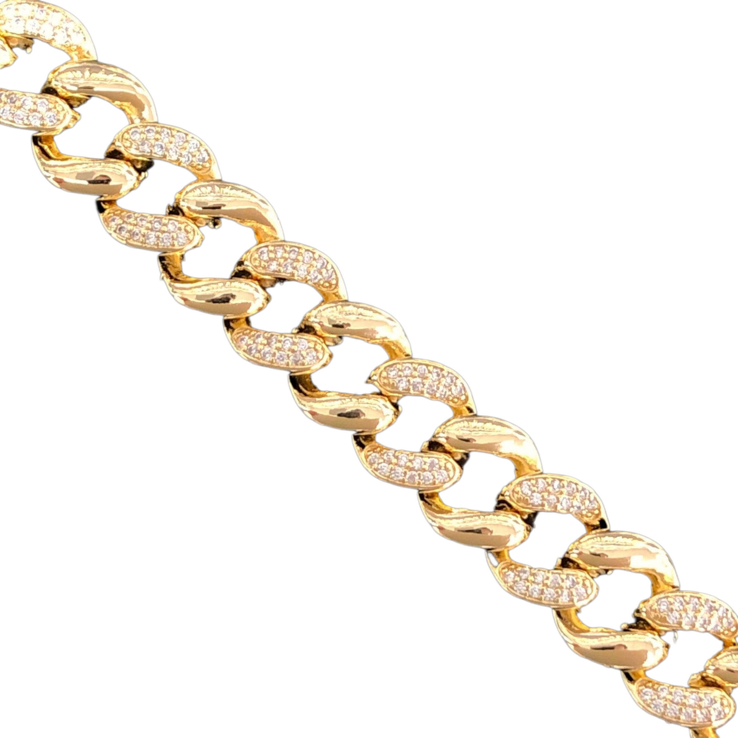Oro Laminado Gold Filled Venetian Cuban Chain CZ Bracelet