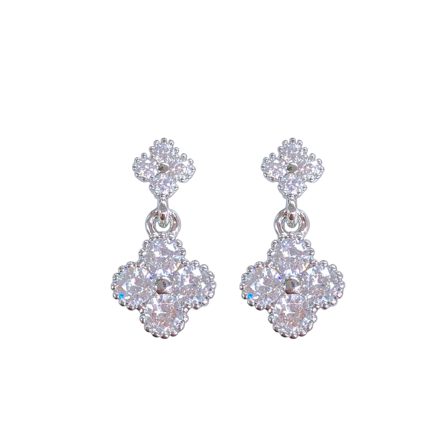 Oro Laminado Gold Filled Crystal Clover Stud Dangle Earrings