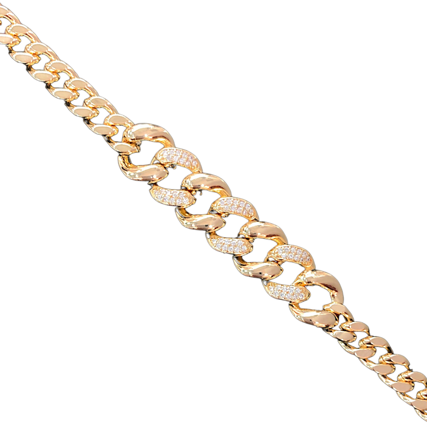 Oro Laminado Gold Filled Geneva Puff Cuban Link CZ Bracelet