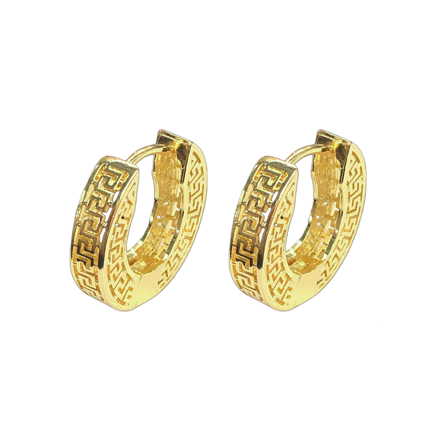 Gold Filled Oro Laminado Greek Pattern Hoop Earrings