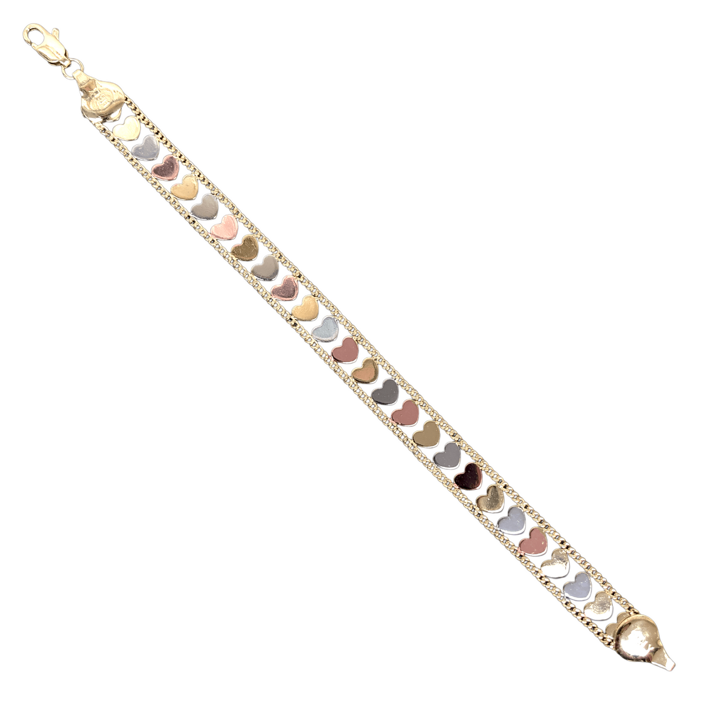 18k Gold-Filled Tricolor Double Chain Heart Bracelet