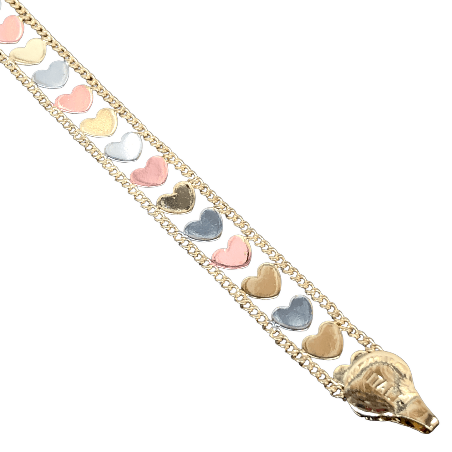 18k Gold-Filled Tricolor Double Chain Heart Bracelet